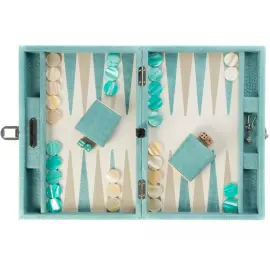 Эксклюзивный набор для игры в нарды "Alain" из кожи, бирюзовый, малый